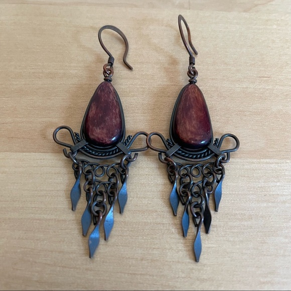 Brown Dangly Earrings - Picture 2 of 2
